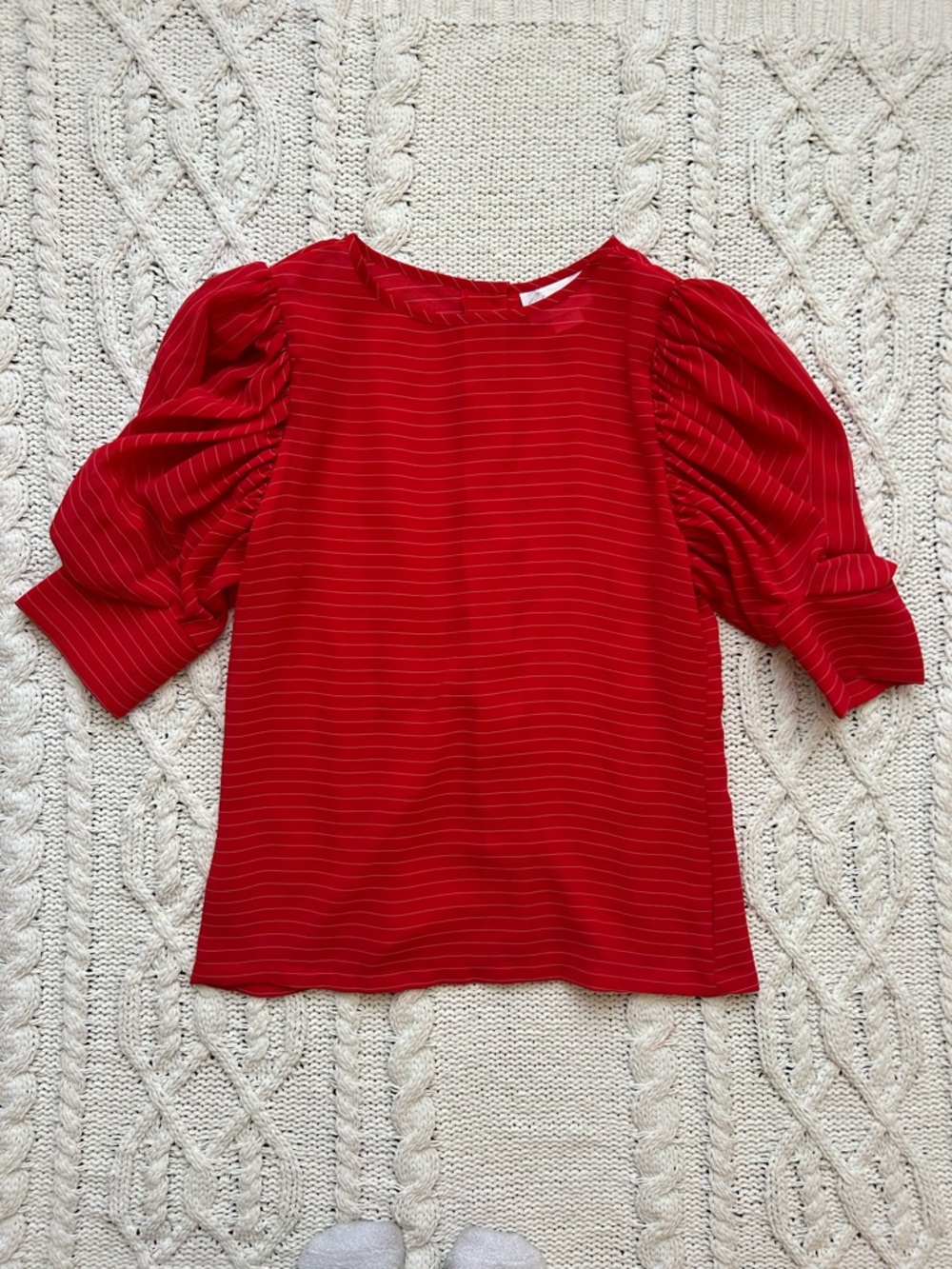 Vintage Style Red Puff Sleeve Stripe Blouse